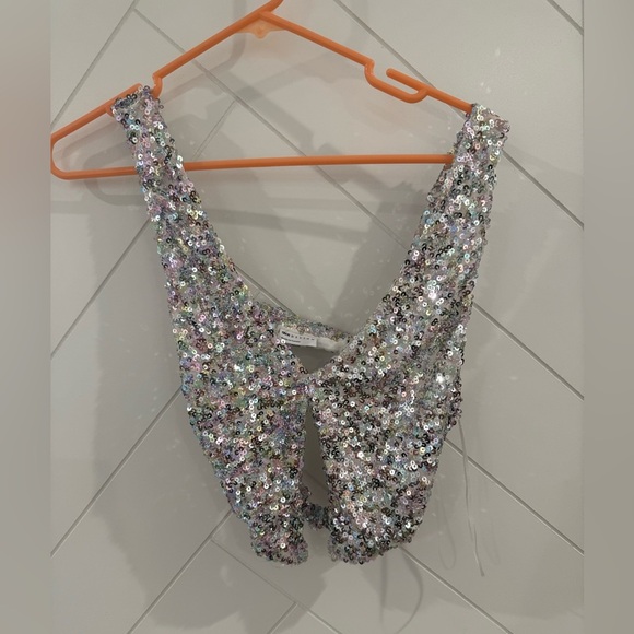 NWOT ASOS DESIGN SEQUIN SPLIT FRONT CAMI TOP WITH OPEN BACK-MULTI US 8 - Picture 3 of 11